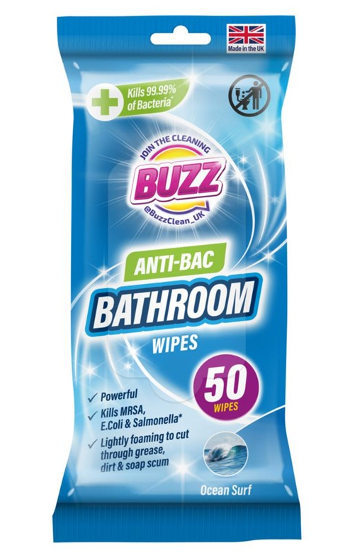 Buzz Bathroom Antibacterial Wipes 50 Pack Ocean 321594 / 324256