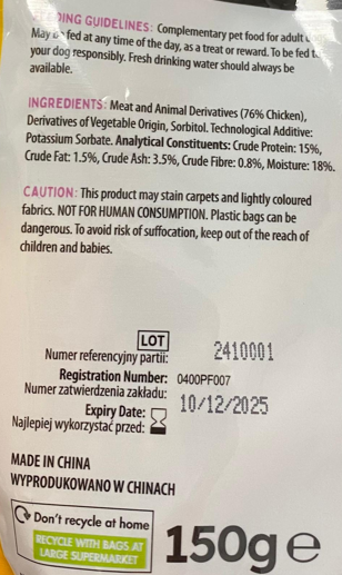 Pet Dog Treats Delicious Protein Strips Chicken Flavour 150g 323891