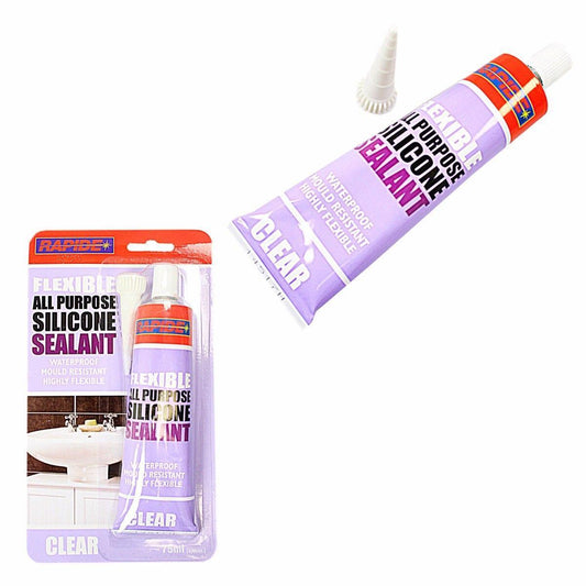 Rapide Clear Flexible All Purpose Silicone Sealant Waterproof Mould Resistant 75ml 5568