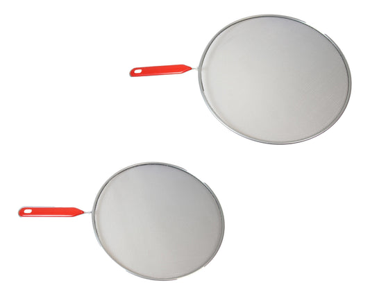 Metal Mesh Splatter Screen Cover Guard with Handle Silver Set of 2 6693