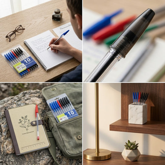 Classic Ballpoint Stick Pens Assorted Colours 10-Pack, Medium Point, SKU 8157
