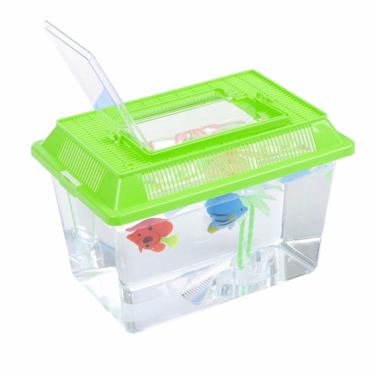 Plastic Aquarium Fish Insect Terrarium Tank with Carry Handle and Lid 21 x 12 cm Assorted Colours 0091 A
