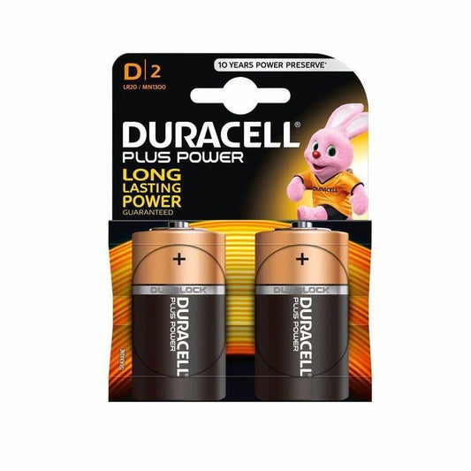 2x Duracell D Batteries Plus Power Non Rechargeable 2490 / MN1300B2PLUS