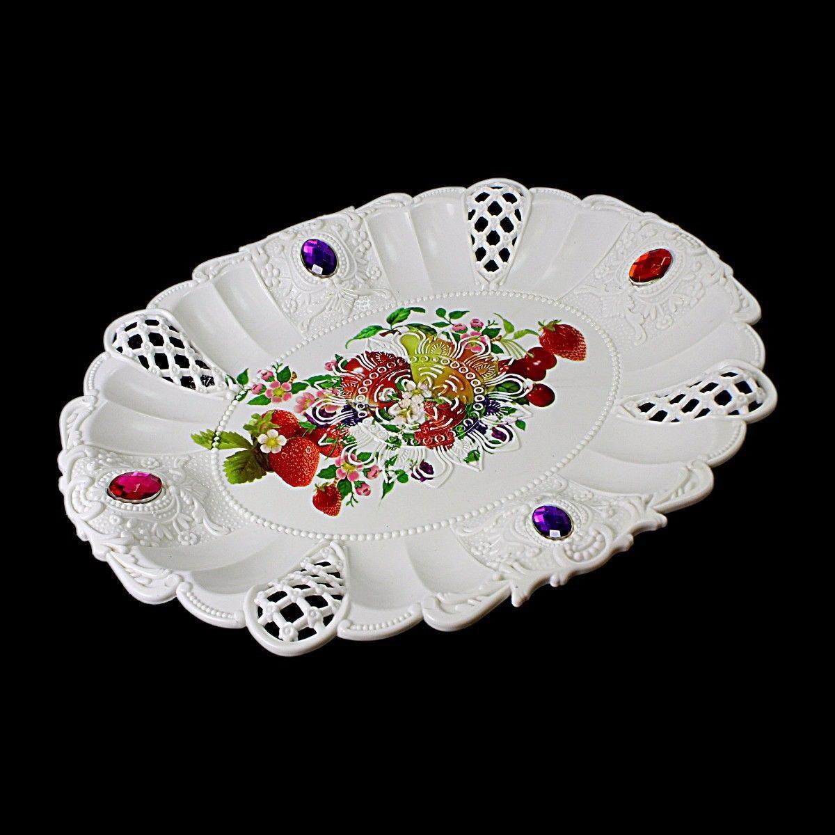Plastic Jewelled Serving Tray Printed Design Oval 28 x 23 cm Assorted Designs 3218