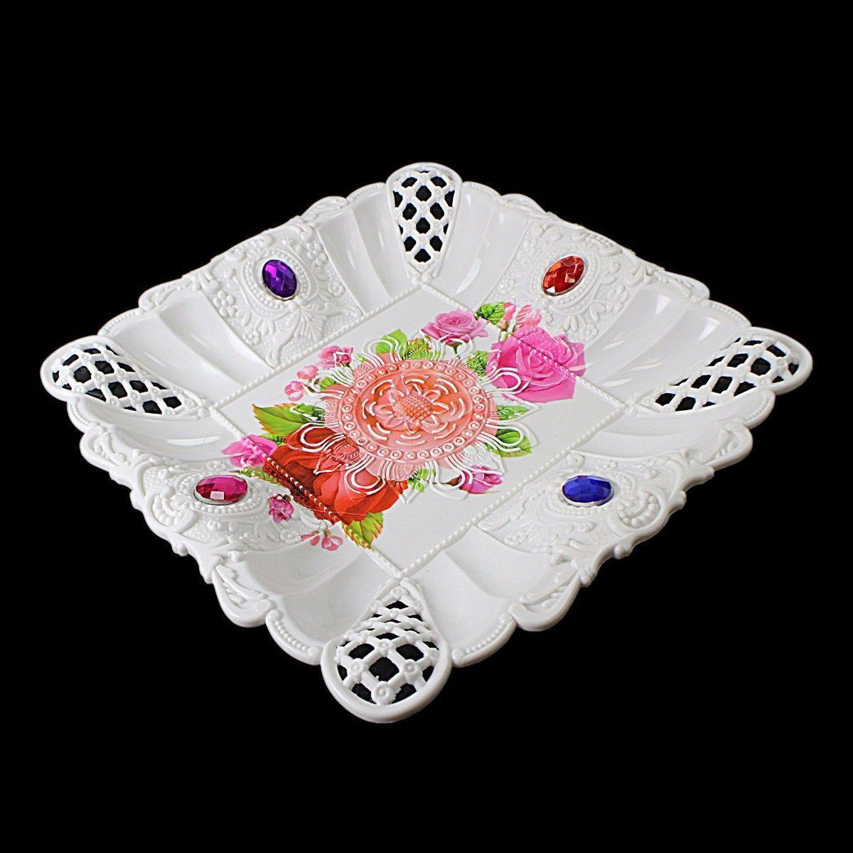 Plastic Jewelled Serving Tray Printed Design Square 23 x 23 cm Assorted Designs 3220