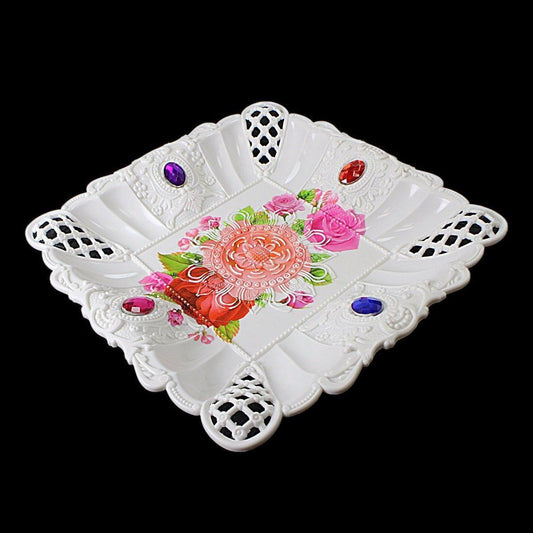 Plastic Jewelled Serving Tray Printed Design Square 23 x 23 cm Assorted Designs 3220