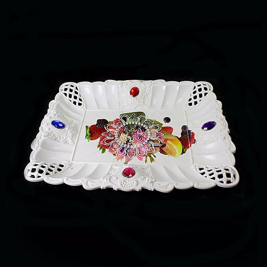 Plastic Jewelled Serving Tray Printed Design Rectangular 27 x 21 cm 3219