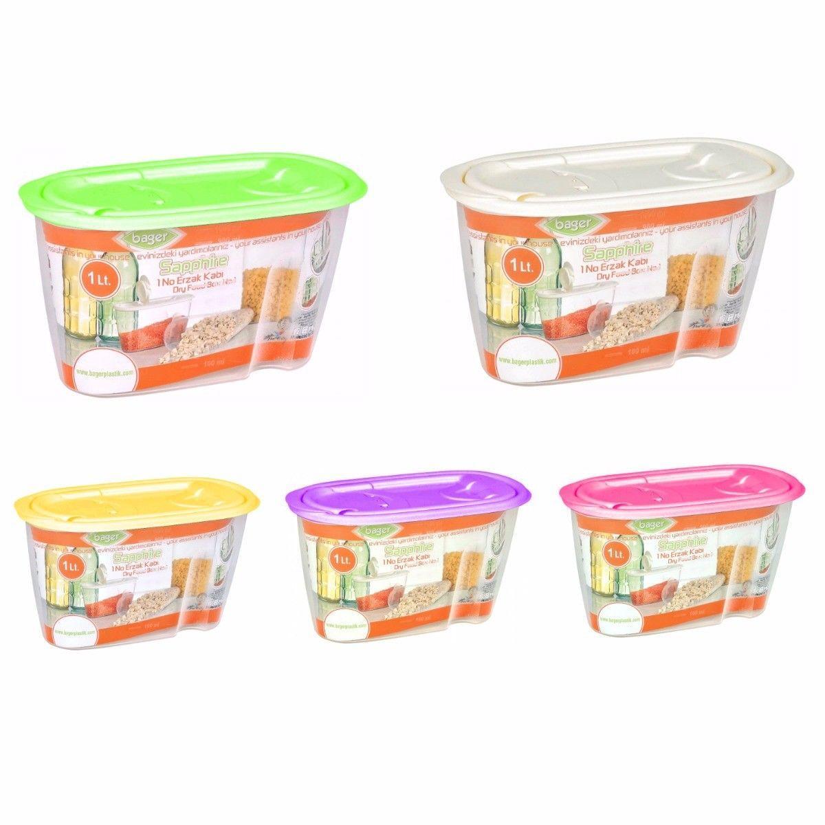 Plastic Dried Food Grains Pantry Storage Container with Pourer Lid 1L Assorted Colours BG283 / 9283