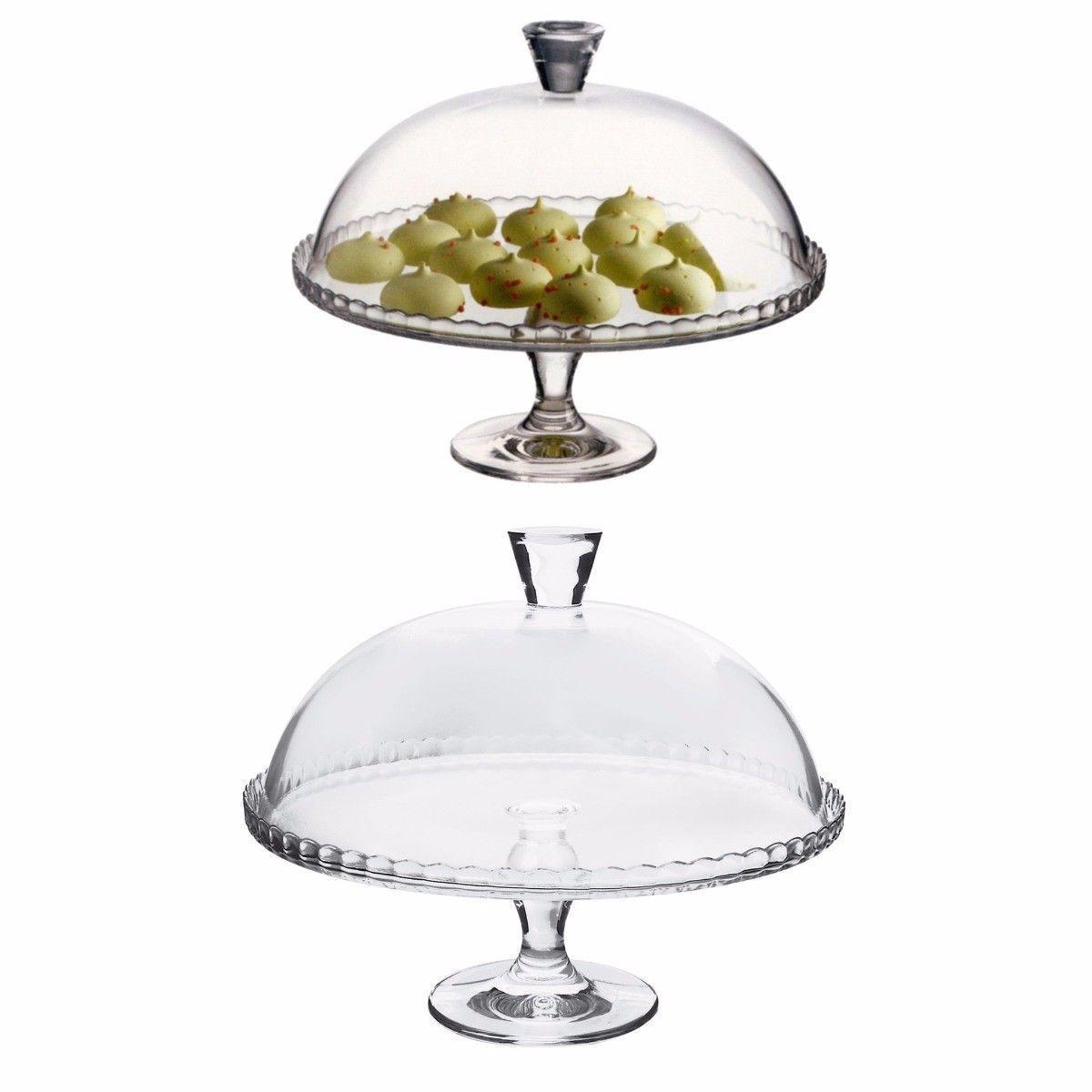 PB Footed Glass Cake Dessert Stand Plate and Dome 33cm 95200