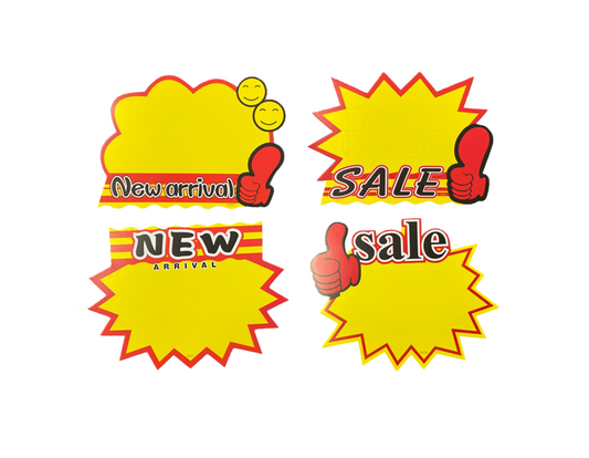 Paper Discount Sale Labels 15 x 12.5cm Pack of 10 Assorted Designs New Arrival / It's New / Sale 4906