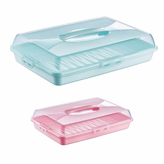 Plastic Cake Pastry Party Brownie Tray Storage Carry Box with Cover 45 x 30 x 10 cm Assorted Colours D30307