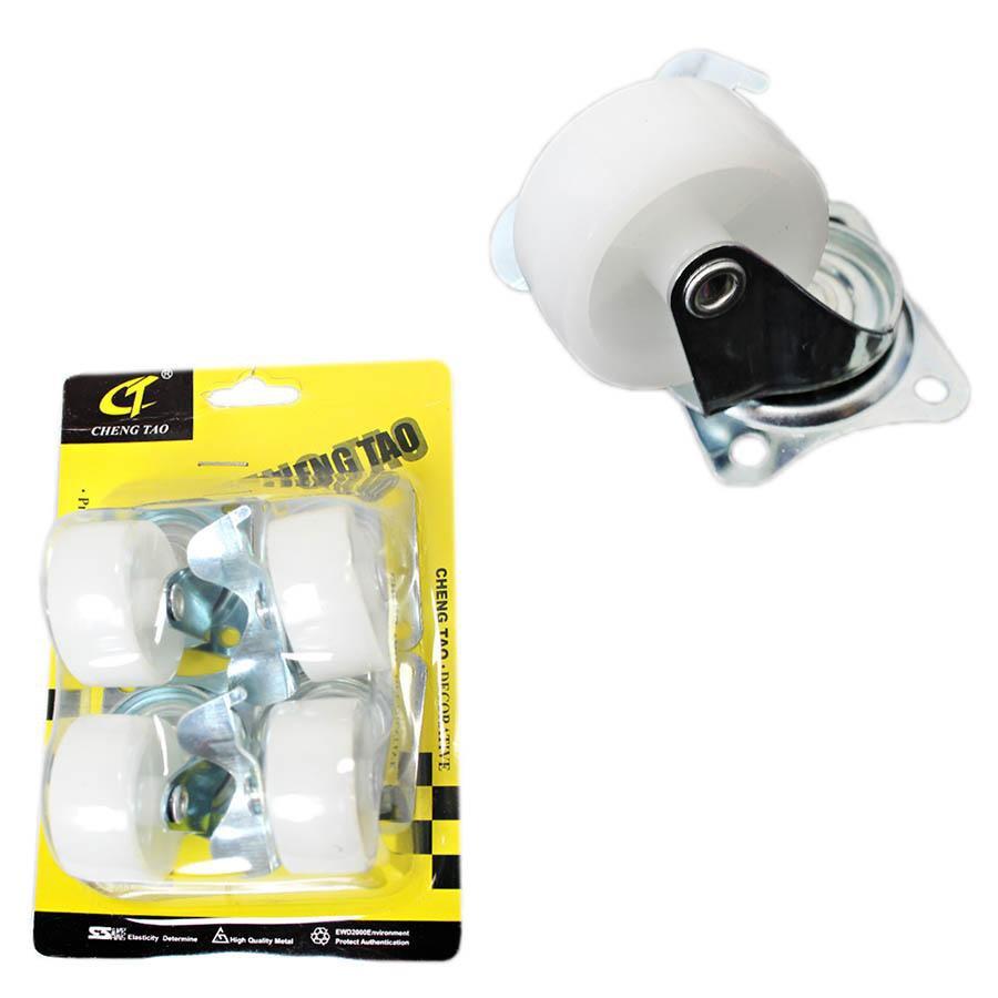Plastic White Wheels with Brackets 3.5 x 2 cm Pack of 4 0628