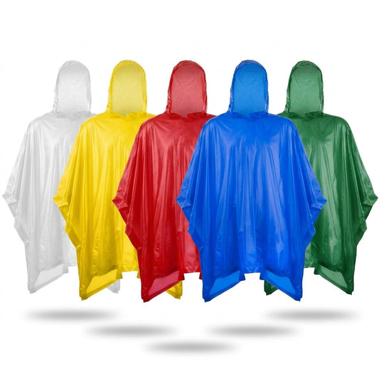 Adult Waterproof Plastic Poncho Raincoat 52" x 80" Assorted Colours SKU 4838