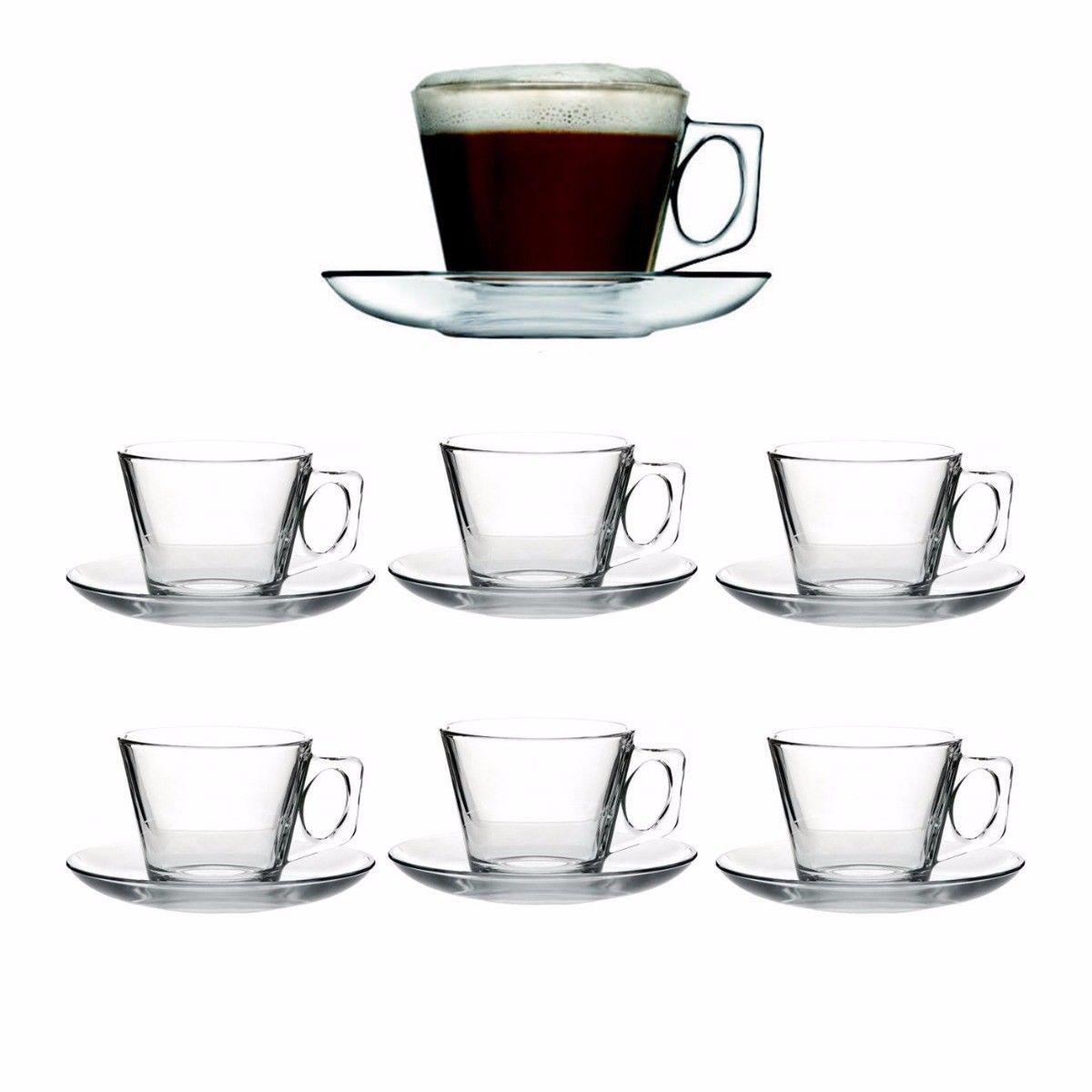 PB Vela Glass Espresso Coffee Cups with Saucers 80ml Set of 12 97301