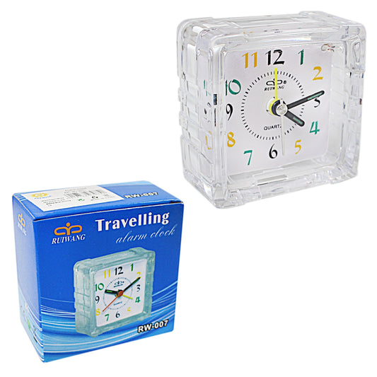 Small Mini Travel Office Square Quartz Bedside Desk Travelling Alarm Clock 6.5 x 7 x 3.5cm 3075