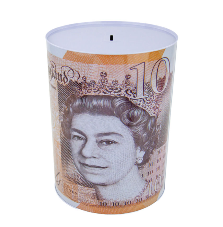 Large Coin Money Tin Piggy Bank Savings Box – 15 x 22cm, Assorted Royal Designs