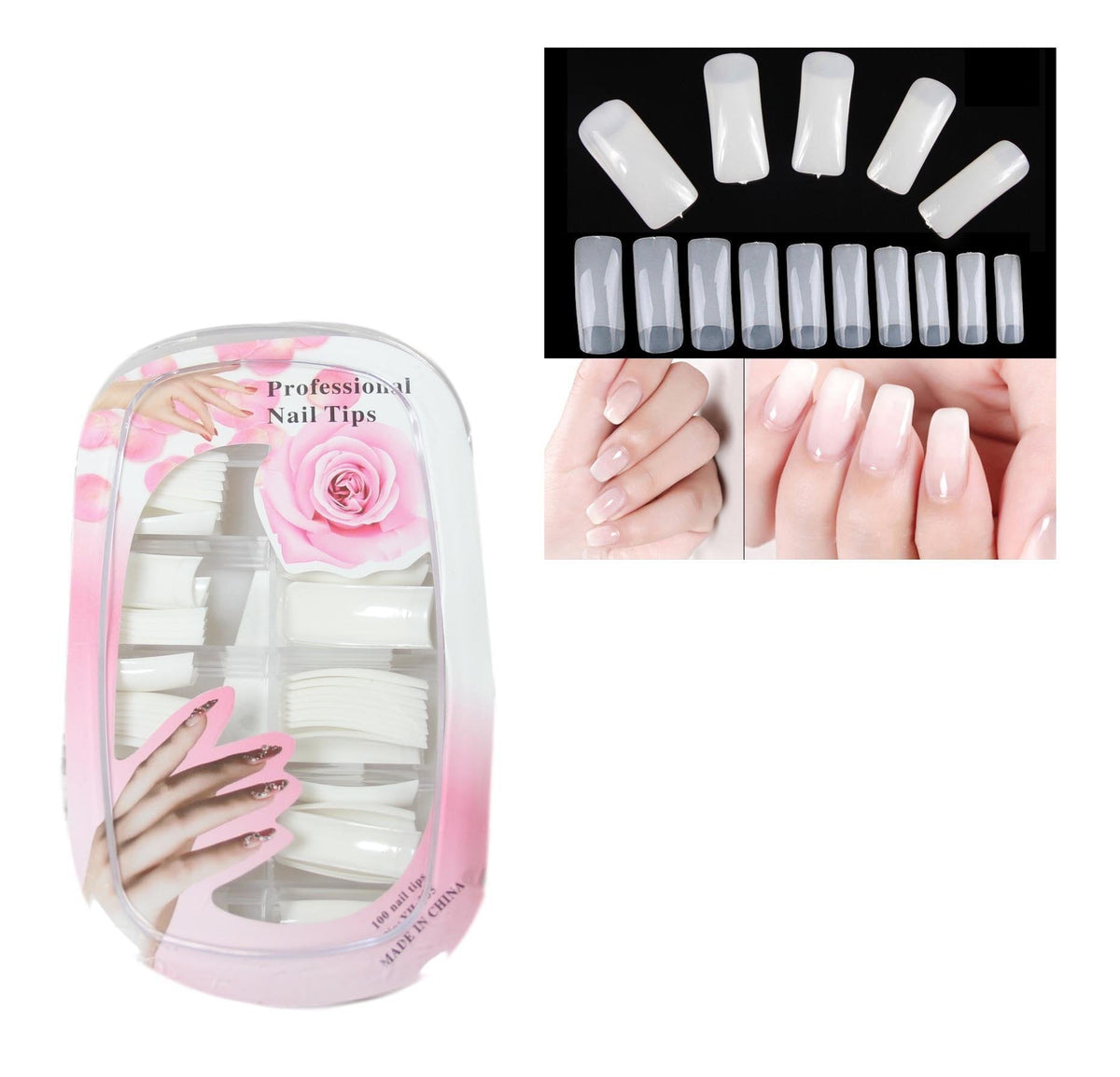 Artificial Fake Nail Extensions Tips Square Pack of 100 Assorted Colours 5576 / 5575