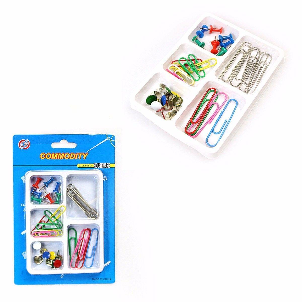 Stationary Supplies Pack of Assorted Paper Clips and Push Pins 0646