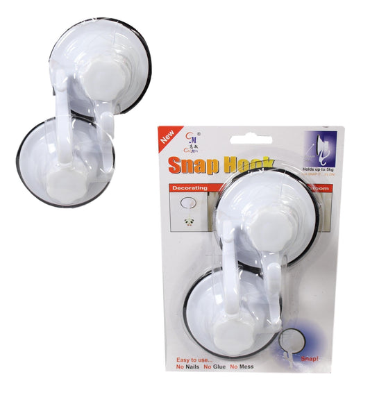 Plastic Snap On Suction Pad Sticky Wall Hook 7.5 cm Pack of 2 5639