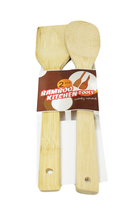 Wooden Bamboo Baking Cooking Spoon 29cm Set of 2 5856