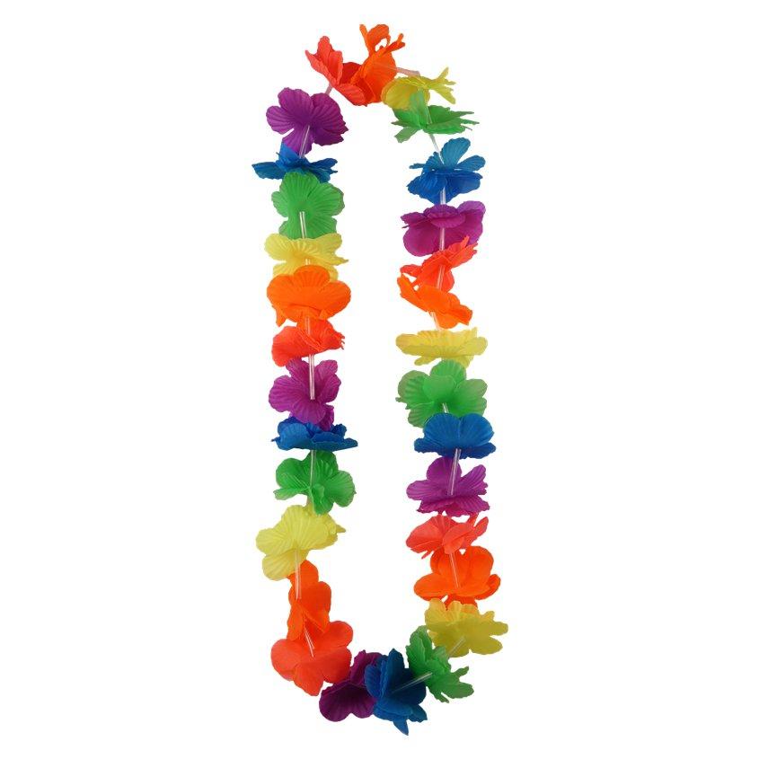 Neon Rainbow Hawaiian Flowers Hula Lei Garland, 100cm Length, SKU 5897