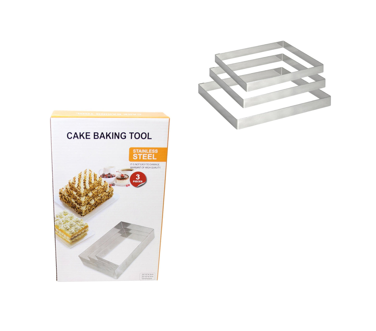 Stainless Steel Cake Baking Tool Rectangle Mould 25cm  20cm  15cm  5917