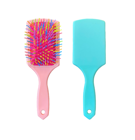 Plastic Detangling Frizzle Hair Brush with Squiggly Rainbow Bristles 24 x 8cm Assorted Colours 5943
