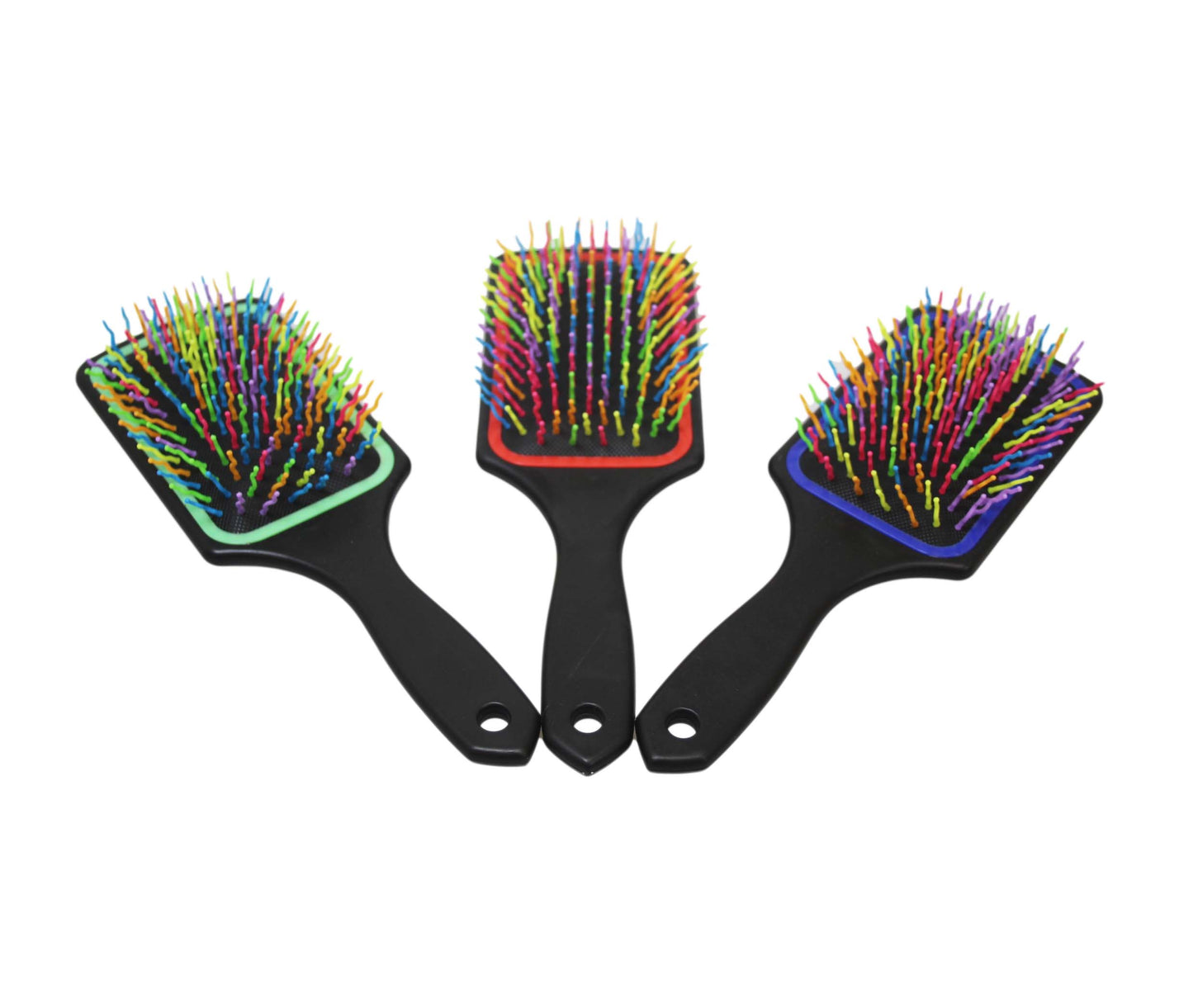 Plastic Detangling Frizzle Hair Brush with Squiggly Rainbow Bristles 24 x 8cm Assorted Colours 5943