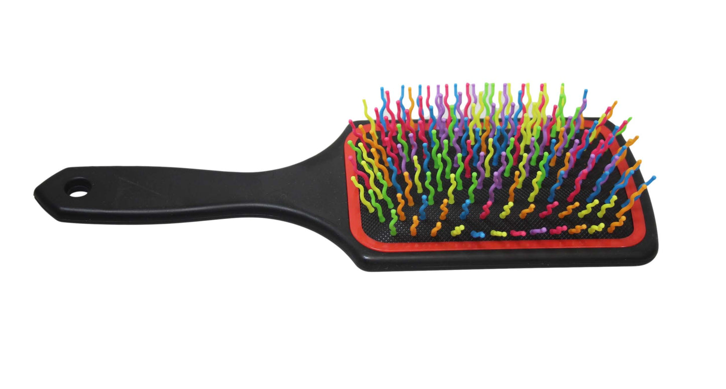 Plastic Detangling Frizzle Hair Brush with Squiggly Rainbow Bristles 24 x 8cm Assorted Colours 5943