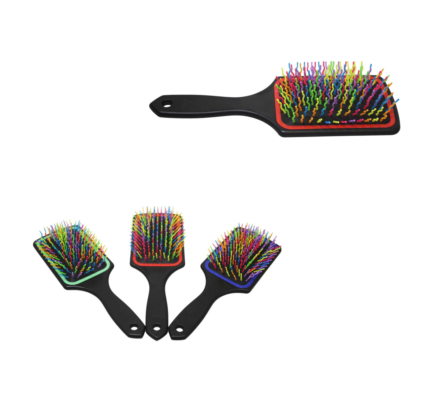 Plastic Detangling Frizzle Hair Brush with Squiggly Rainbow Bristles 24 x 8cm Assorted Colours 5943