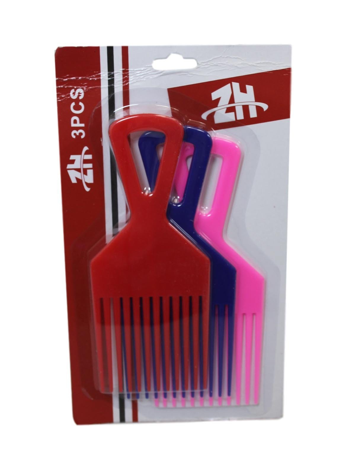 Plastic 3 Piece Afro Hair Styling Hair Comb Long Teeth Untangling Comb  18 x 7cm Assorted Colours 5945