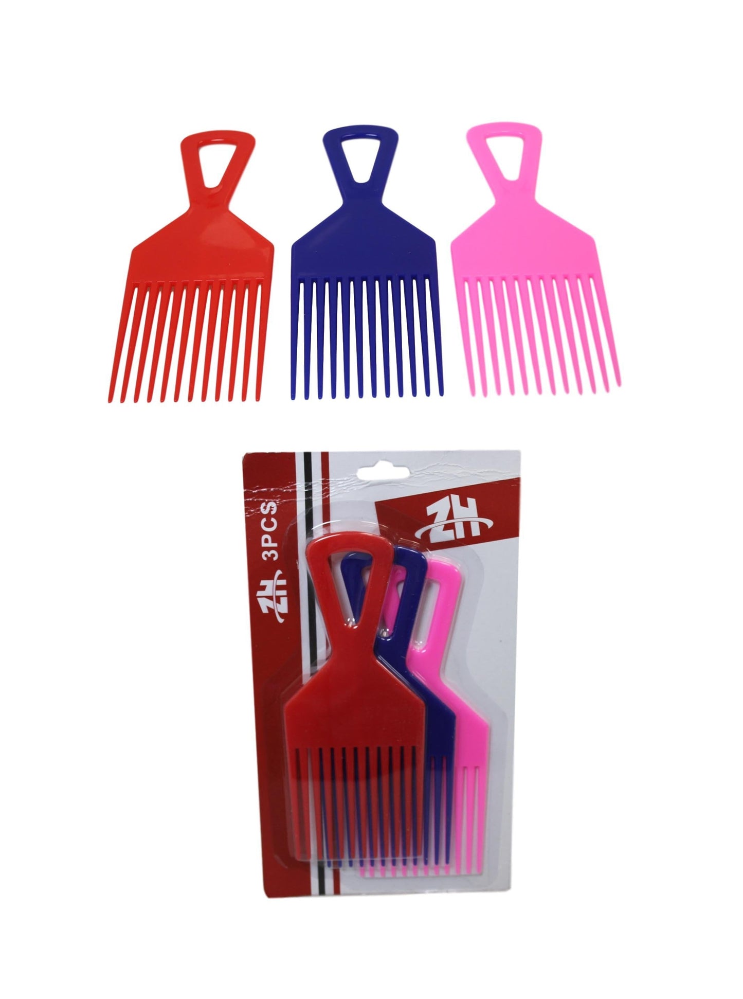 Plastic 3 Piece Afro Hair Styling Hair Comb Long Teeth Untangling Comb  18 x 7cm Assorted Colours 5945