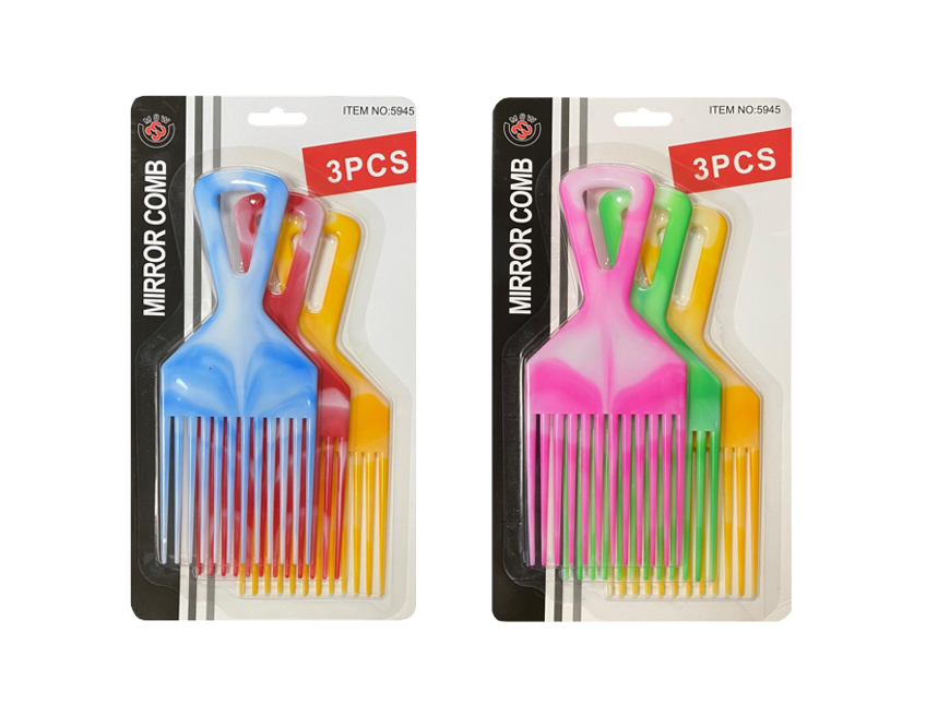 Plastic 3 Piece Afro Hair Styling Hair Comb Long Teeth Untangling Comb  18 x 7cm Assorted Colours 5945