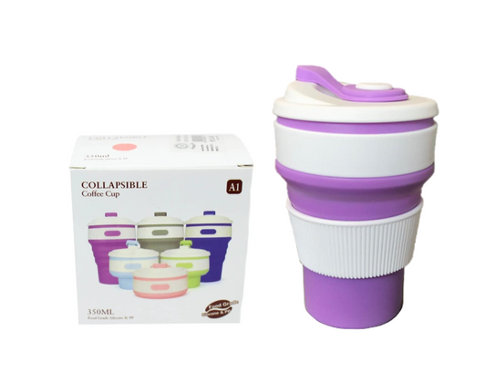 Collapsible Compact Silicone Travel Coffee Drink Cup Mug 350ml Assorted Colours 6013