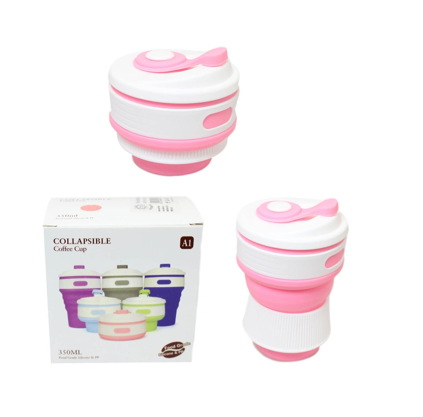 Collapsible Compact Silicone Travel Coffee Drink Cup Mug 350ml Assorted Colours 6013