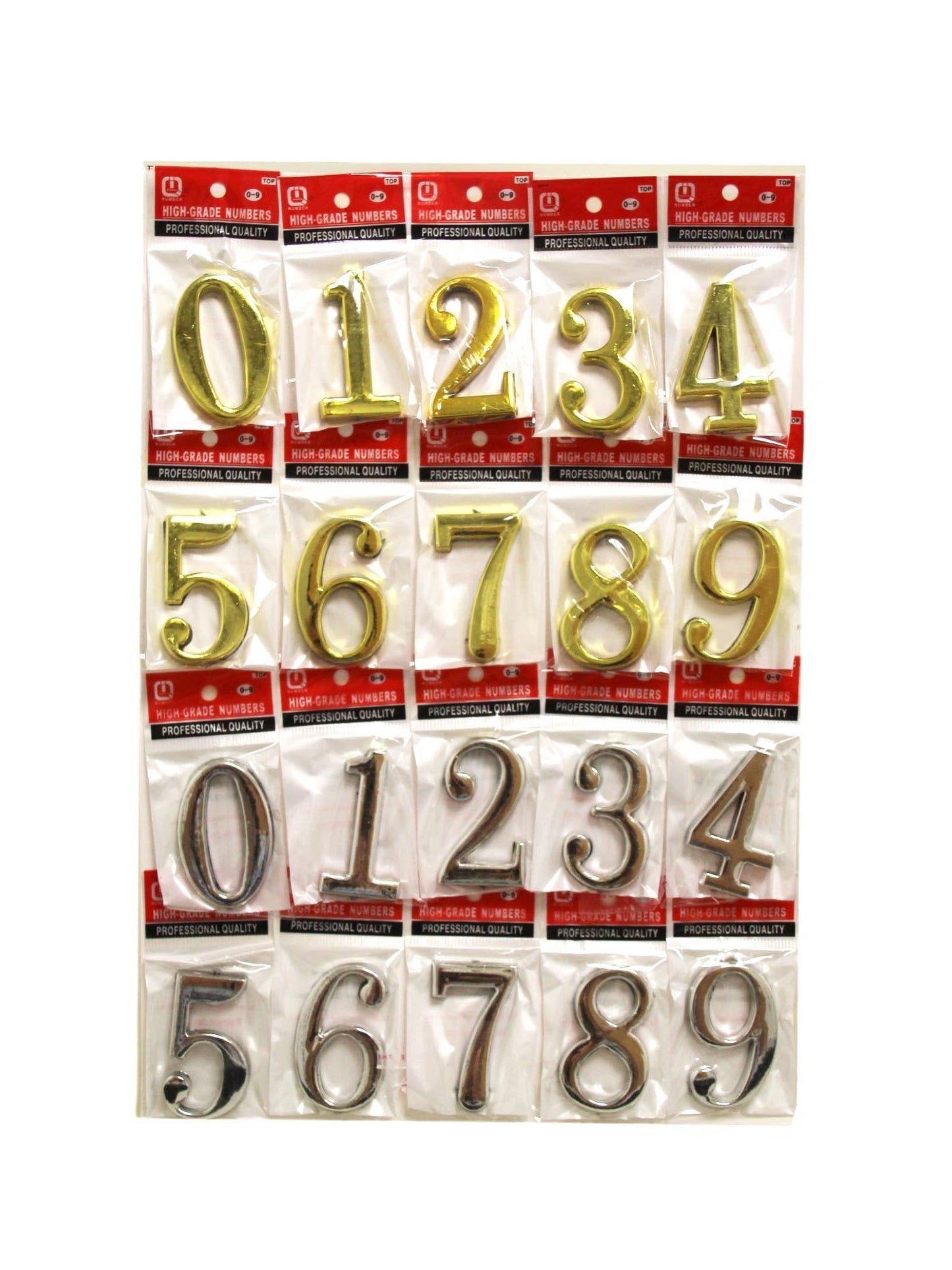 3D Self Adhesive Plastic House Door Numbers Pack of 20 Assorted Numbers 0 - 9 Assorted Colours 6059