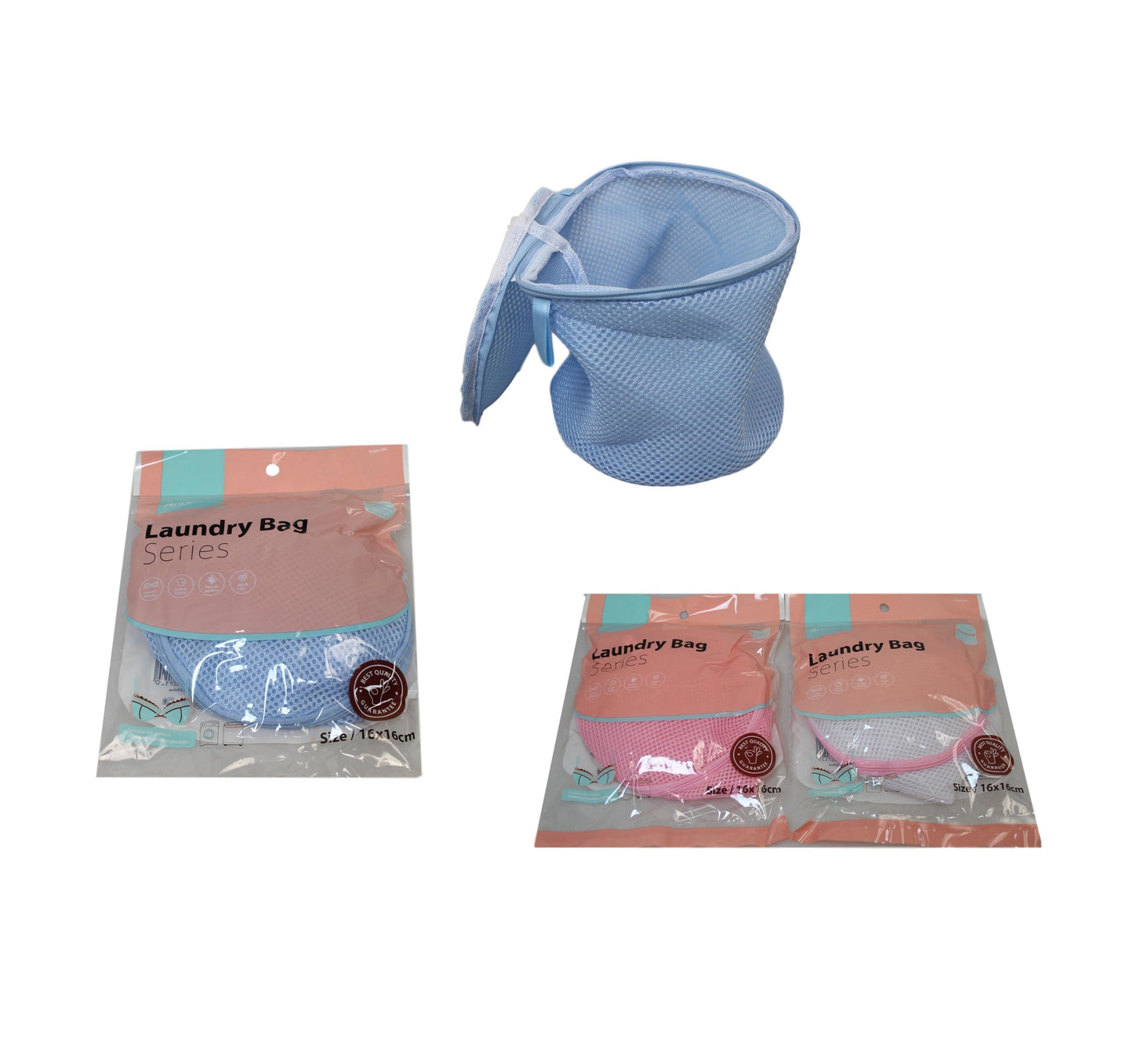Protective Zipped Round Mesh Washing Laundry Clothes Bag 16 x 16cm Assorted Colours 6089