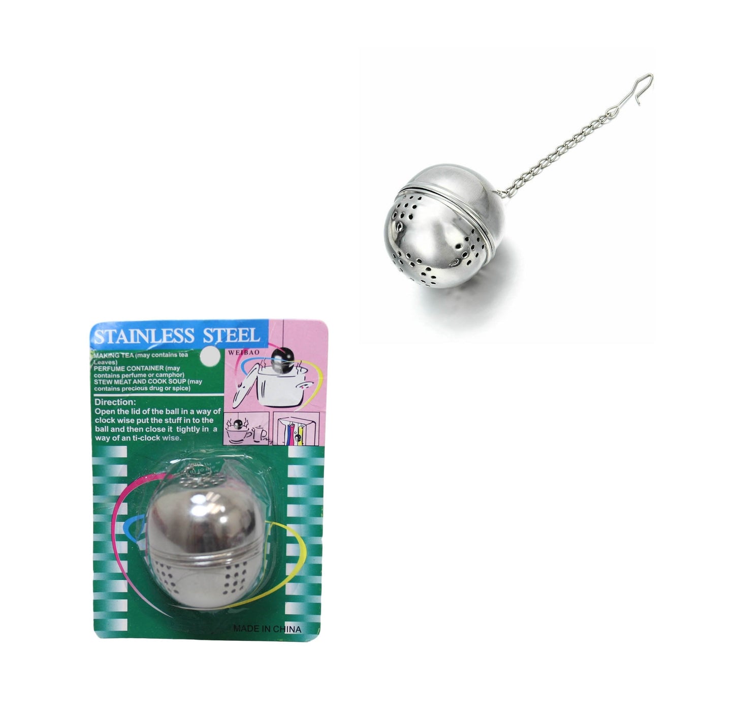 Stainless Steel Loose Leaf Herb Tea Infuser Ball with Chain 5 x 5 cm 6124