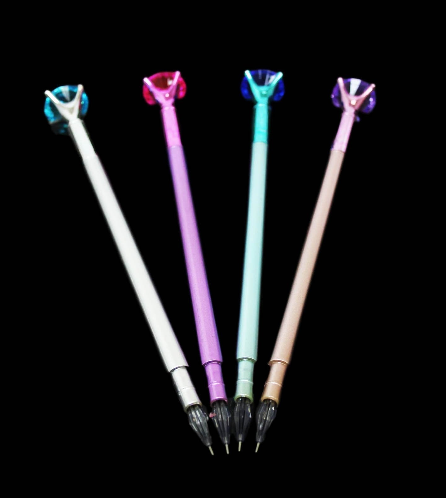 Black Ink Pen Diamond  Top Metallic Style 18 cm Assorted Colours 6219