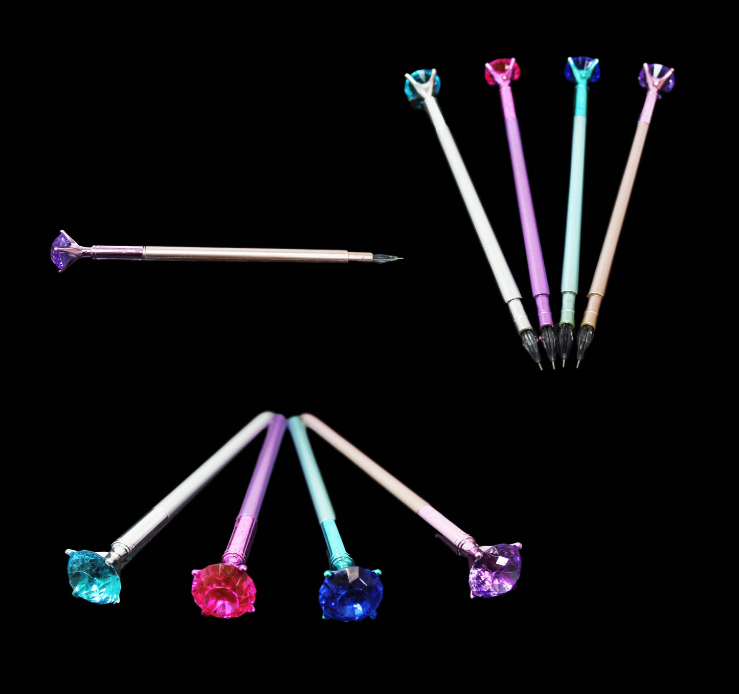 Black Ink Pen Diamond  Top Metallic Style 18 cm Assorted Colours 6219
