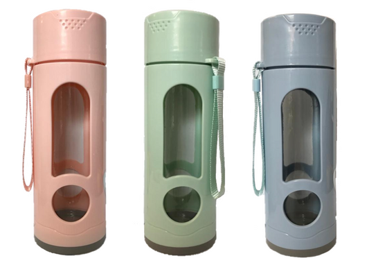 Glass / Plastic Water Bottle Flask with Strap 21 x 7 cm Assorted Colours 6261
