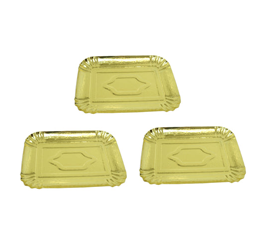 Gold Coloured Paper Party Celebrations Disposable Serving Plates Gold 24.5 x 19 cm Pack of 3 6277