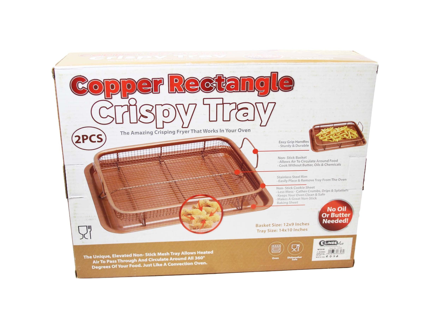 Rectangle Copper Crispy Oven Tray Set of 2 30 x 22 x 5 cm 6398