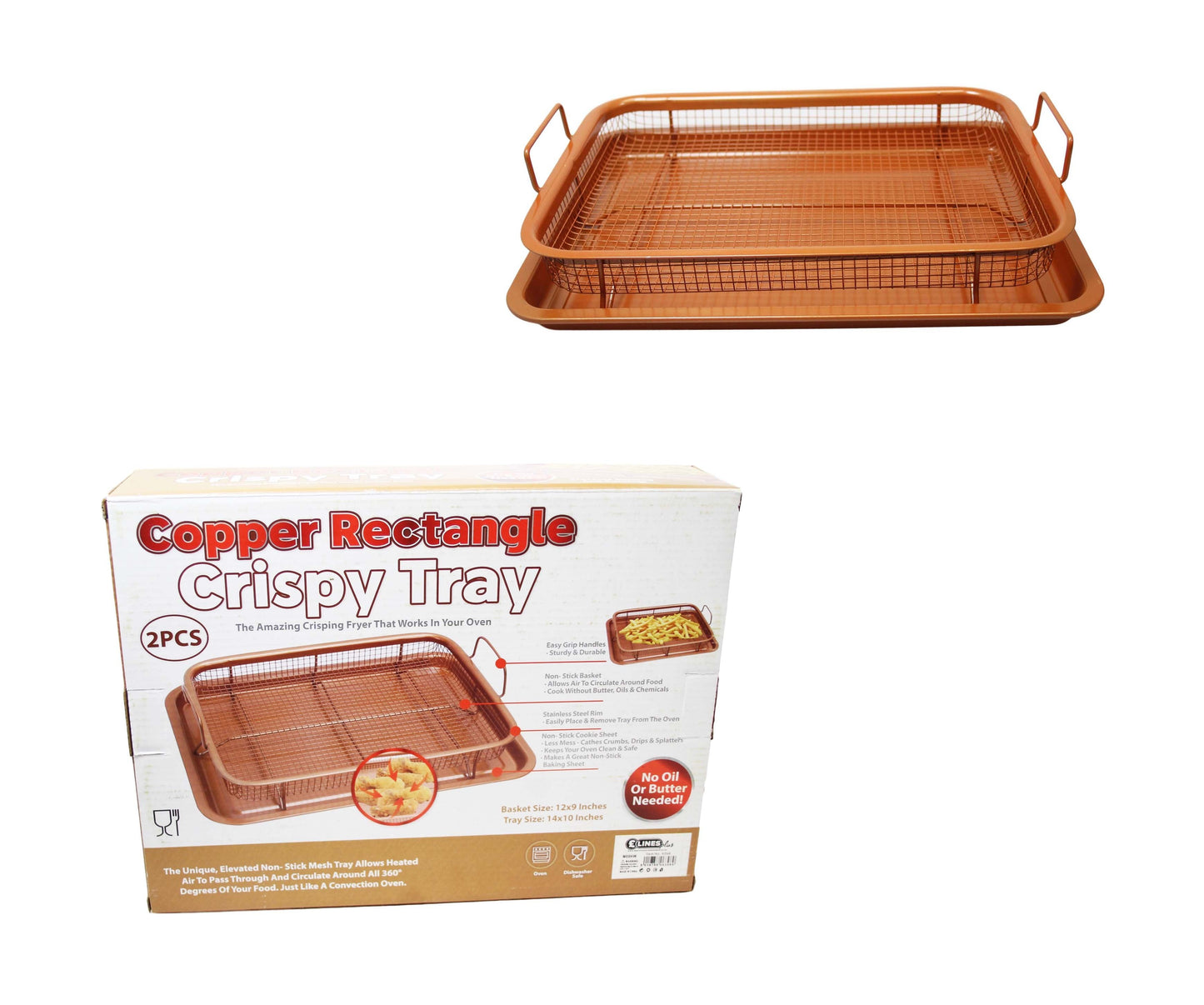 Rectangle Copper Crispy Oven Tray Set of 2 30 x 22 x 5 cm 6398
