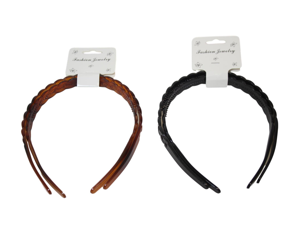 Girl's Plastic Wavy Hair Head Band 1.3cm Pack of 2 Assorted Colours 6495