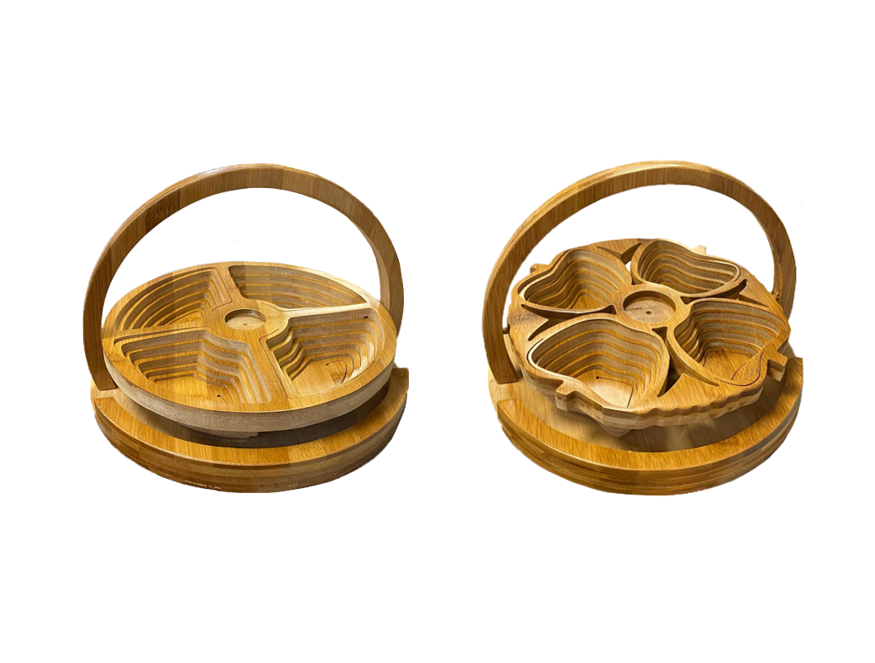 Collapsible Foldable Bamboo Fruit Basket Bowl Assorted Designs 6642