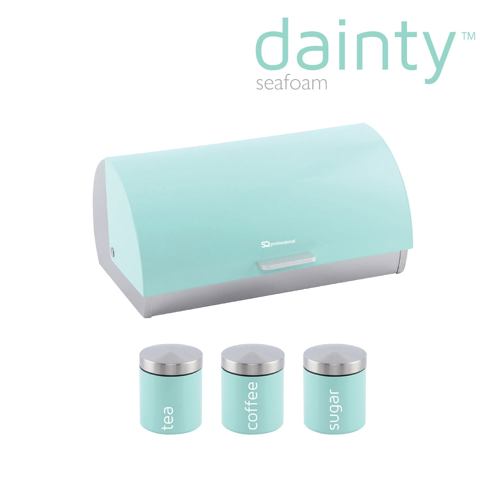 SQ Professional Dainty Metal Bread Bin with 3 Canisters Seafoam 2702 / 6733