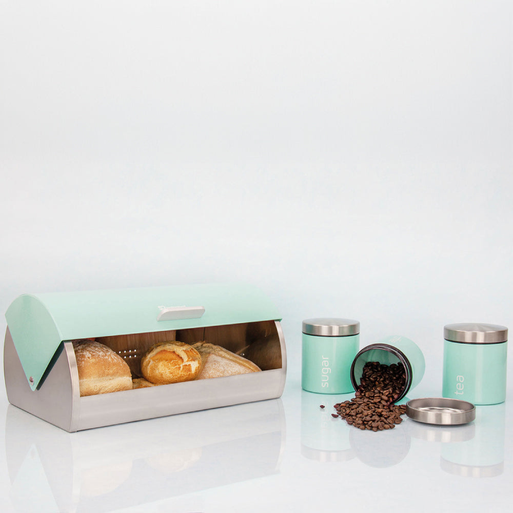 SQ Professional Dainty Metal Bread Bin with 3 Canisters Seafoam 2702 / 6733