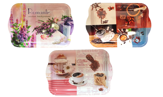 Plastic Tea Coffee Table Tray 30-34 x 23 cm Assorted Designs 6831
