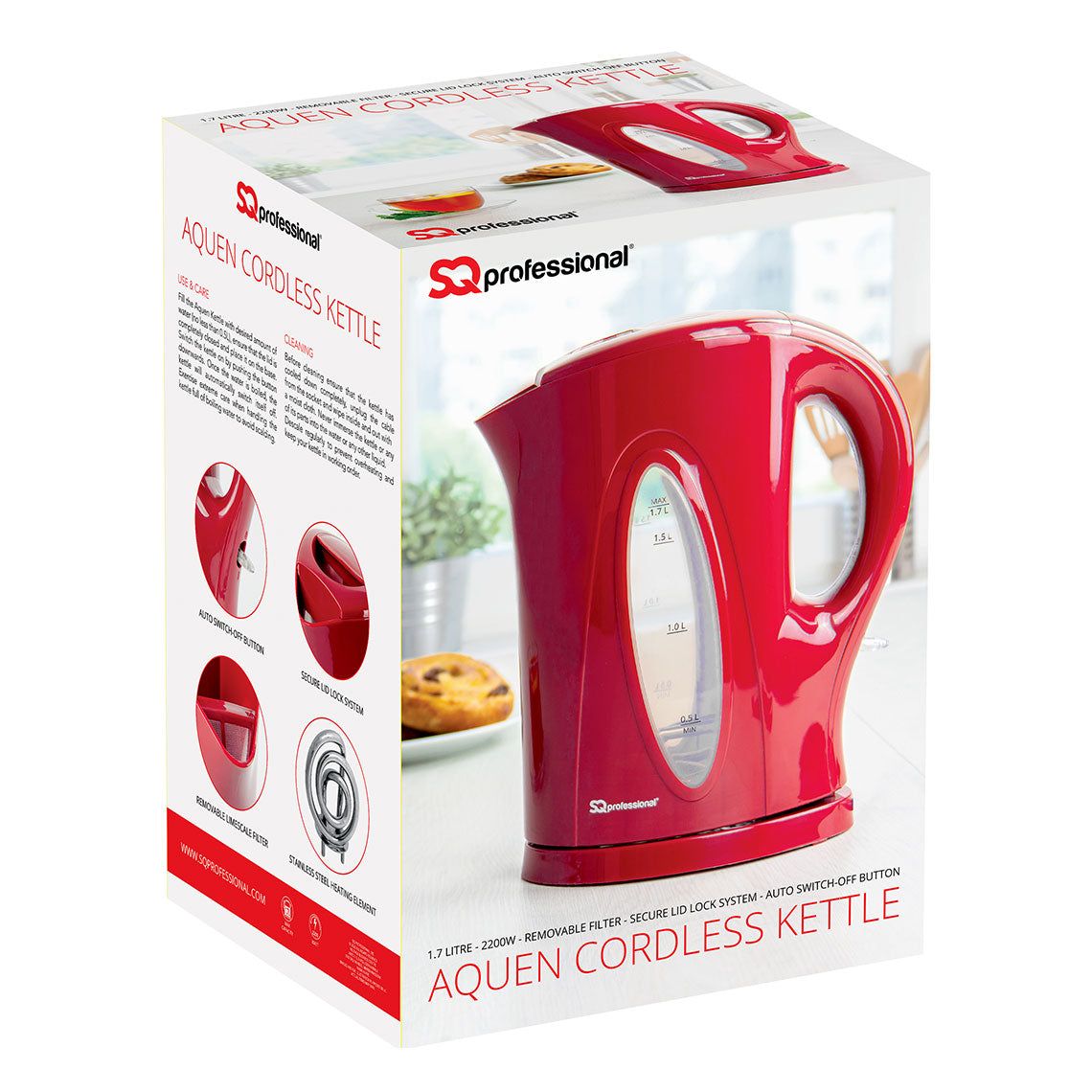 SQ Professional Aquen Plastic Kettle 1.7 Litre 2200W White 4720